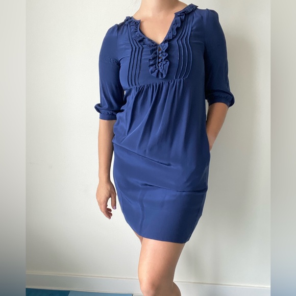 100% silk navy dress with pockets - Picture 7 of 9